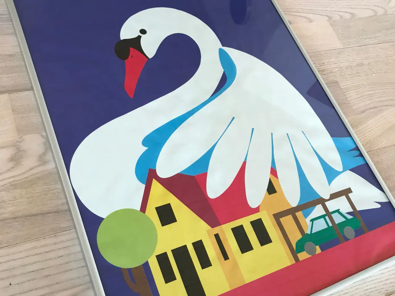 Billede 2 - Svane, Retro plakt i alu-glasramme