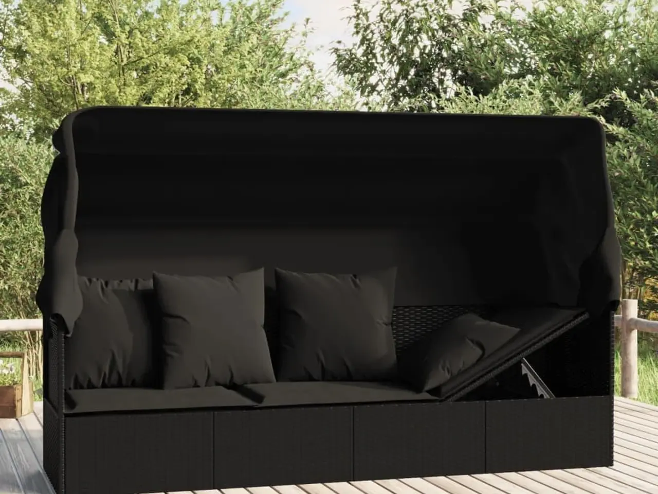 Billede 1 - Udendørs loungesofa med tag og hynder polyrattan sort