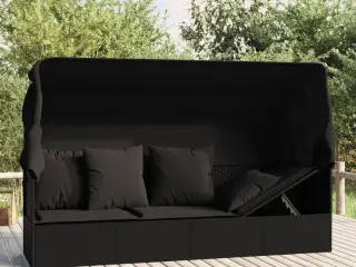 Udendørs loungesofa med tag og hynder polyrattan sort