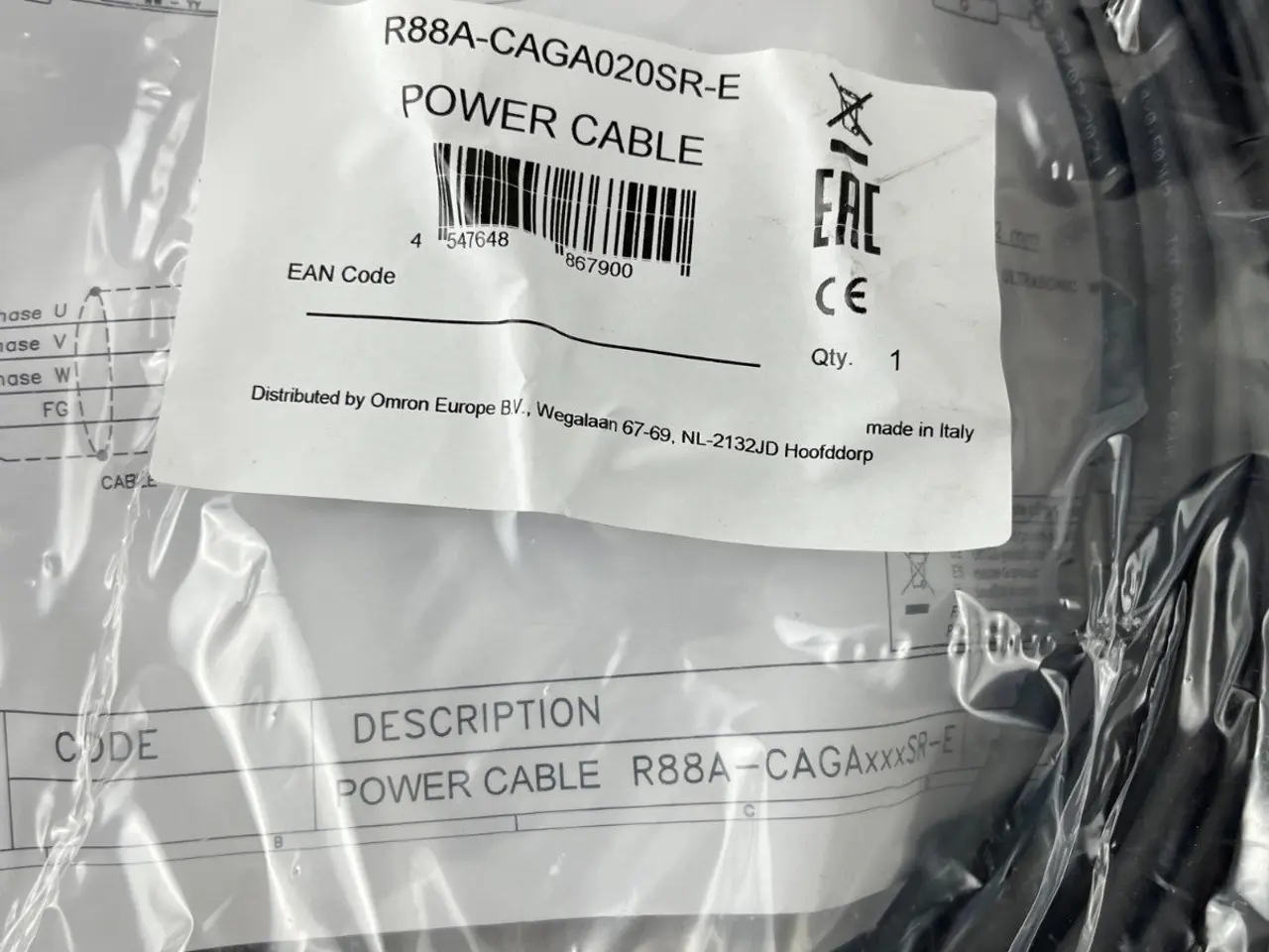 Billede 5 - Omron R88A-CAGA020SR-E servomotor Power kabel 20 m