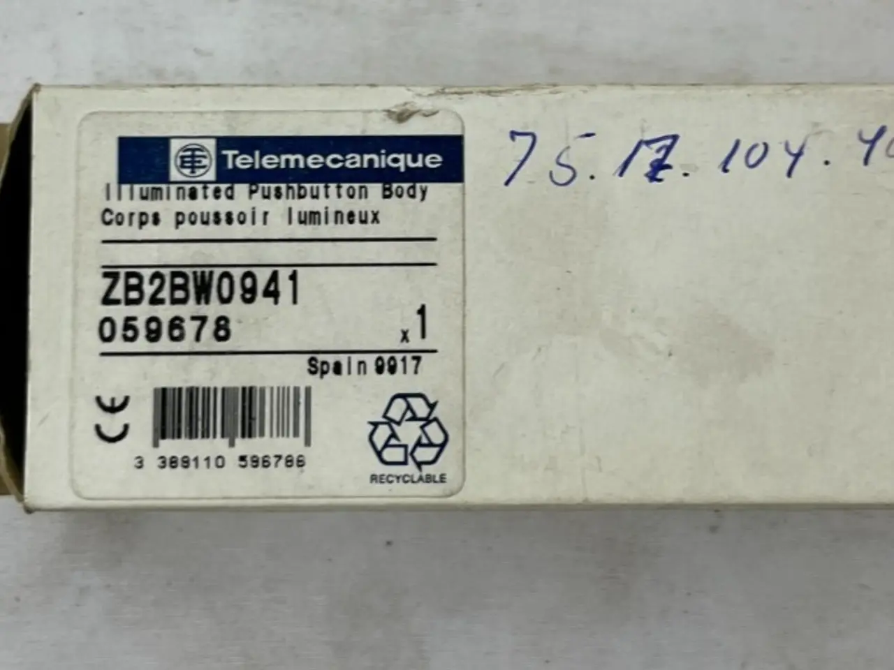 Billede 1 - Telemecanique ZB2BW0941 Illuminated Pushbutton 1NO