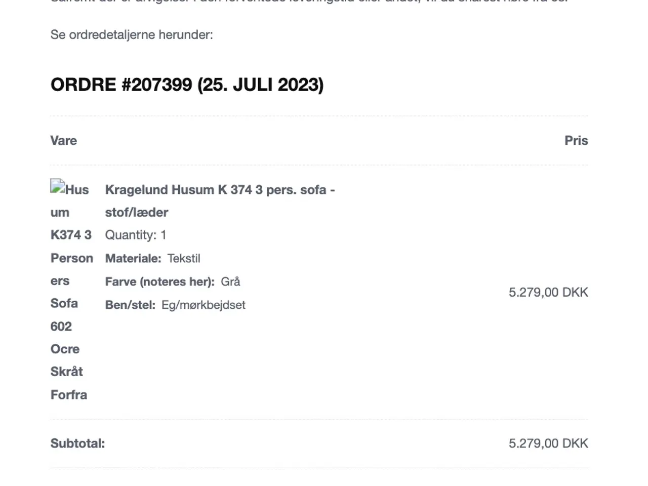 Billede 6 - 3-personers sofa - Kragelund (Husum K374)