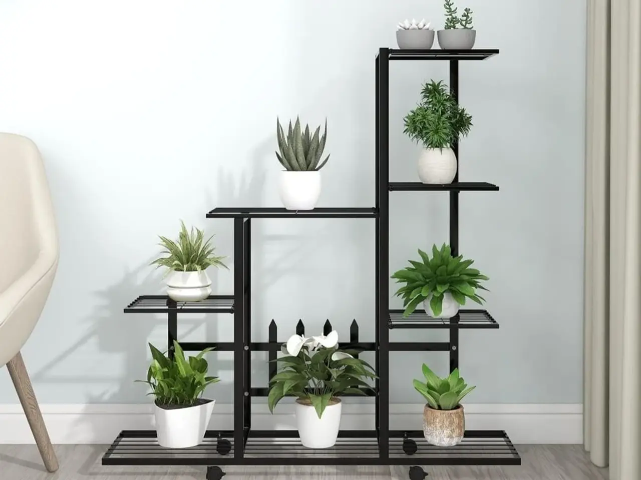Billede 1 - Blomsterstativ med hjul - metal, sort, 94,5×25×92,5 cm