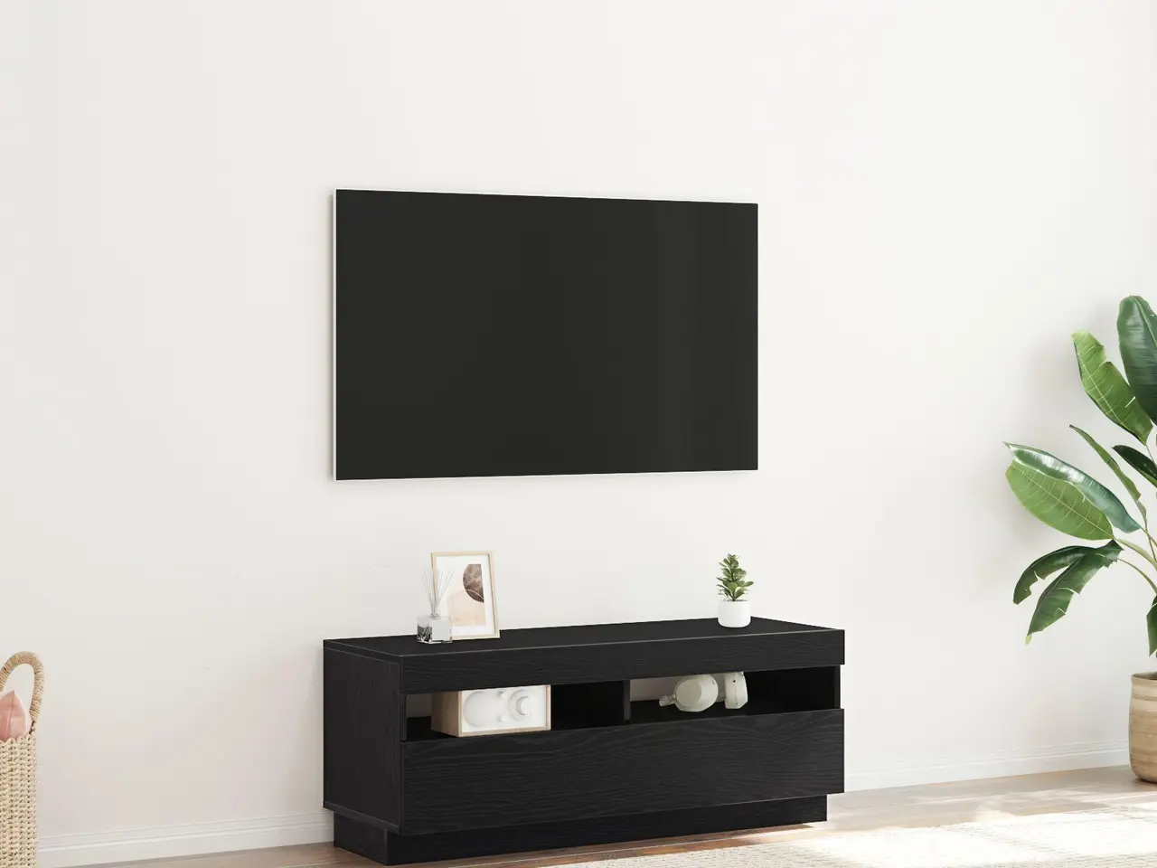 Billede 1 - TV-bord i sort eg 100 × 35 × 40 cm - konstrueret træ med LED