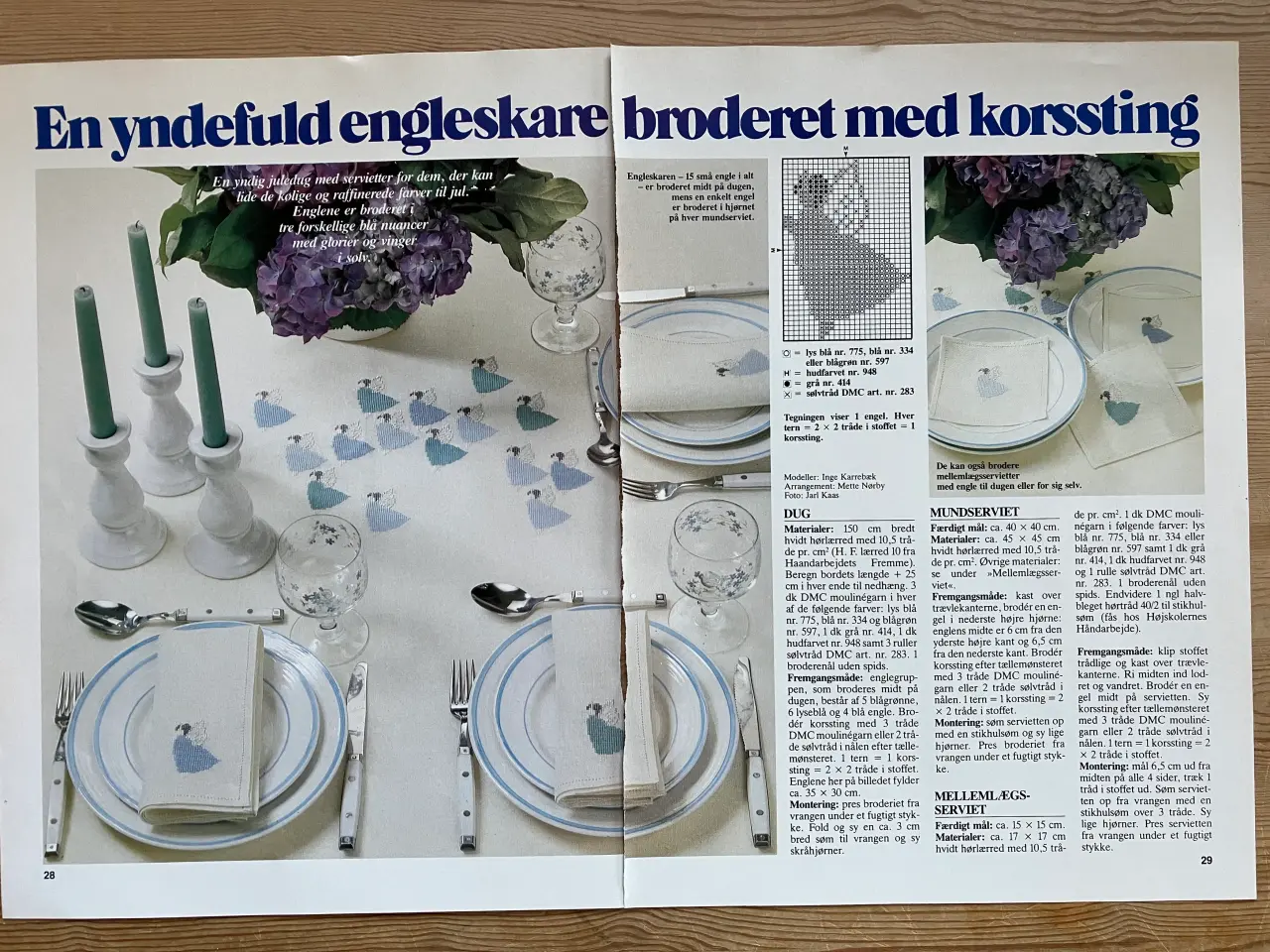 Billede 1 - Julebroderi, juledug og mundserviet med engleskare