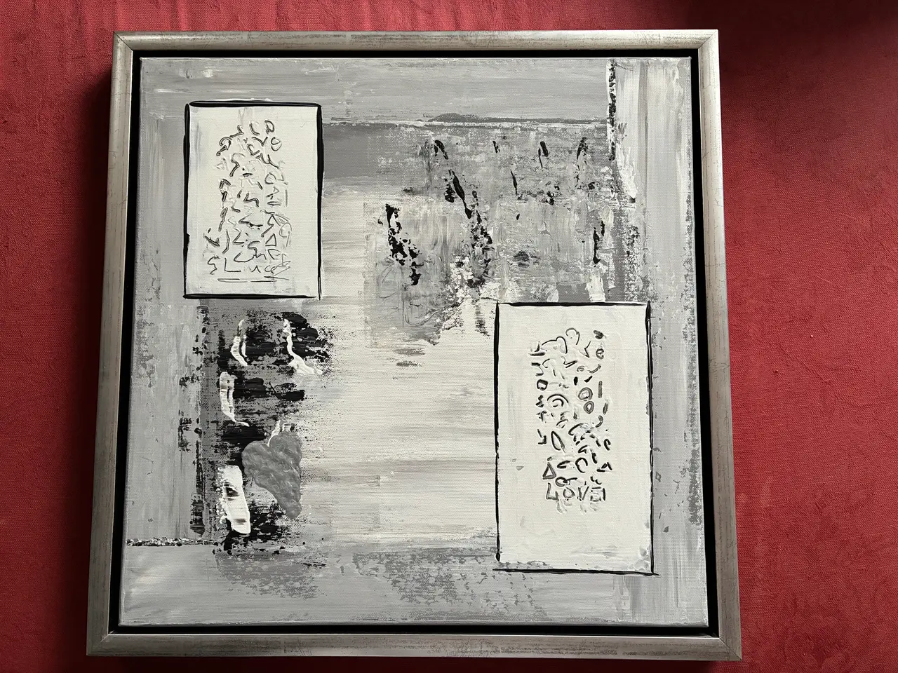 Billede 1 - Maleri i gråtoner i svæveramme - 44 cm x 44 cm