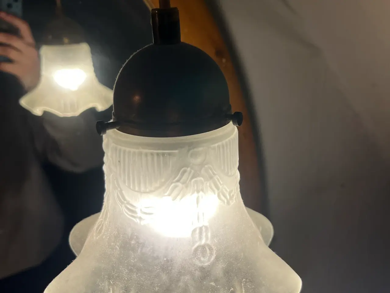 Billede 4 - 4 matchende lamper i messing og  glas 