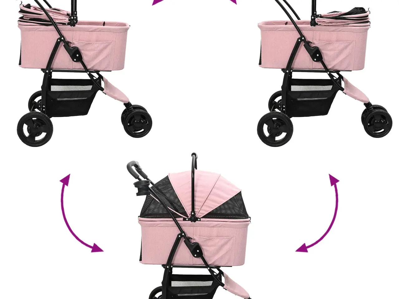 Billede 11 - Sammenklappelig kæledyrsvogn - lyserød, polyester 78 × 54 × 101 cm