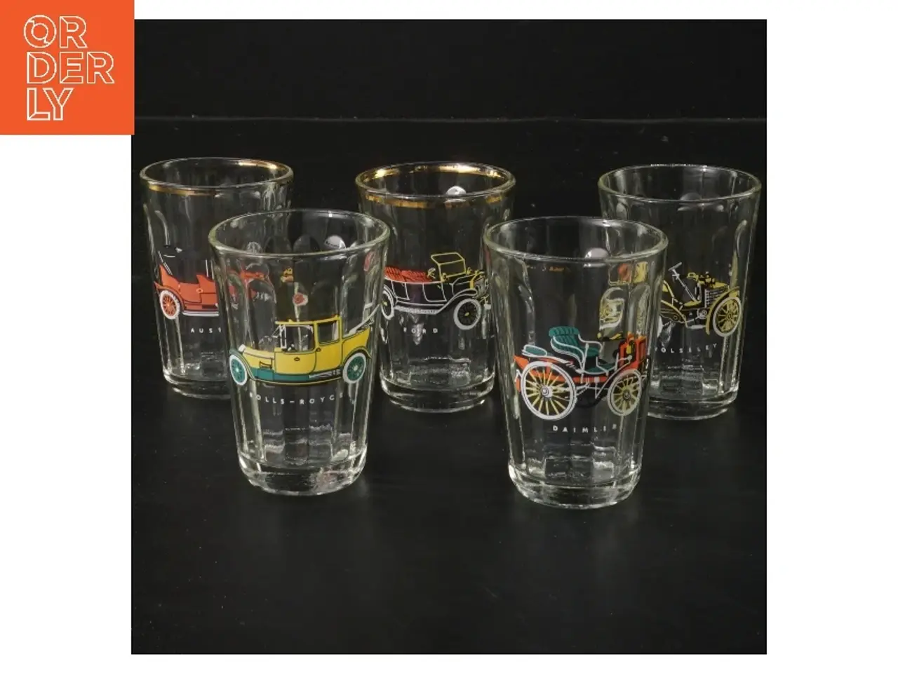 Billede 1 - 5 dekorative glas med biler (str. 5 stk Ø 5 cm længde 7 cm)
