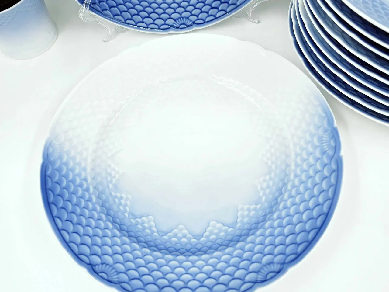 Billede 3 - Blå Tone - Musling Middagstallerken Porcelæn