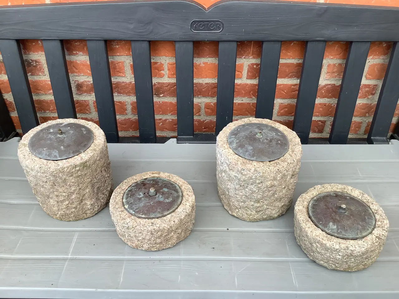 Billede 1 - 4 stk granit olielamper, med patina.