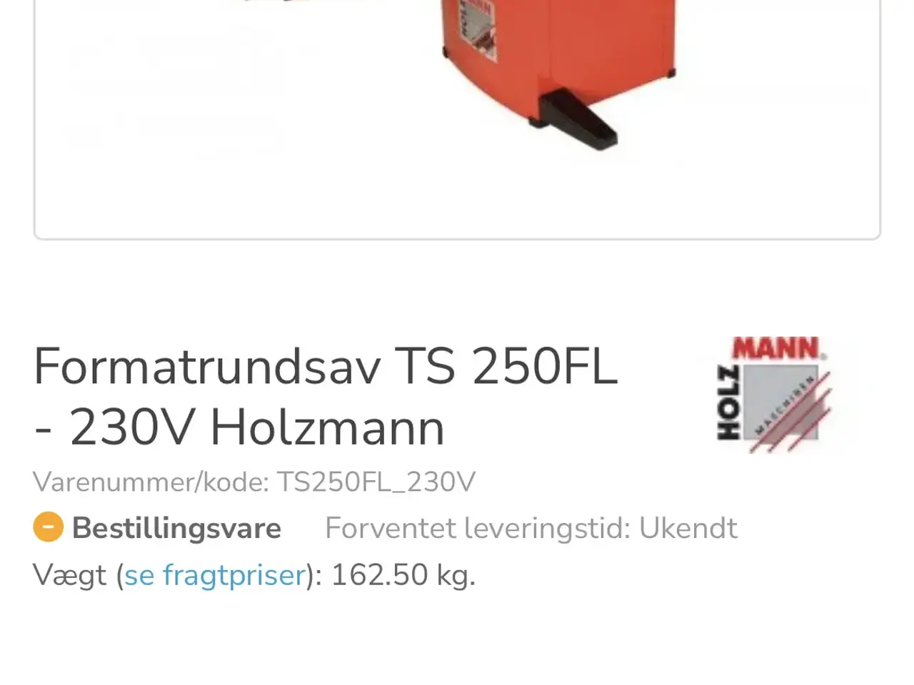 Billede 1 - Holzmann format bordrundsav ts 250 fl, 230 v