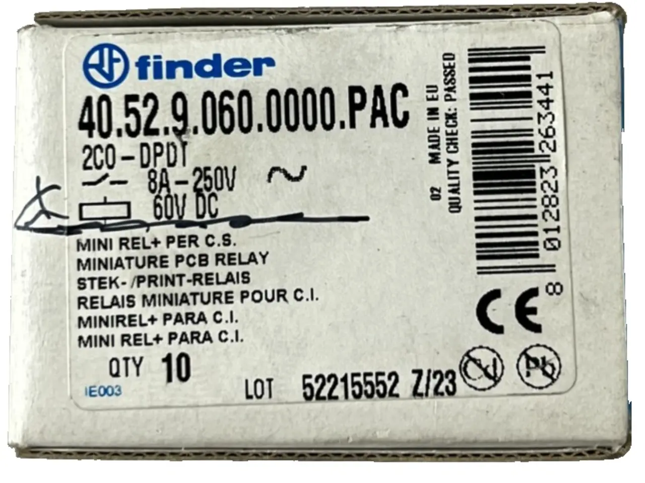 Billede 1 - Finder 40.52.9.060.0000.PAC PCB relæ 60VDC Coil 8A