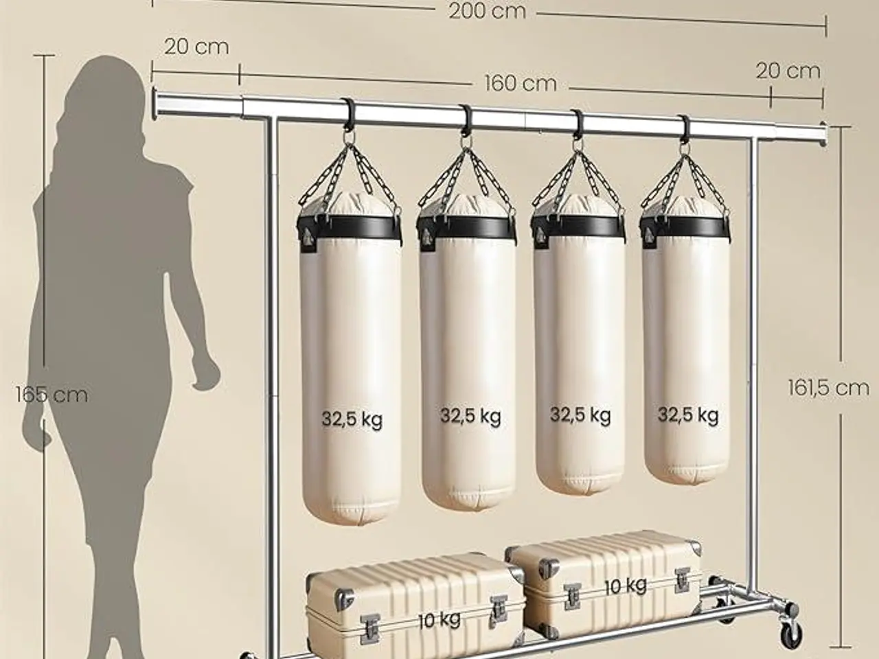 Billede 7 - Tøjstativ på hjul sølv - 160-200 cm