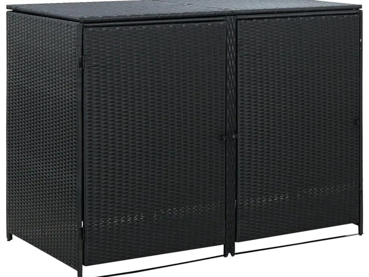 Billede 1 - Dobbelt skraldespandsskjuler i sort polyrattan - 148 × 80 × 111 cm