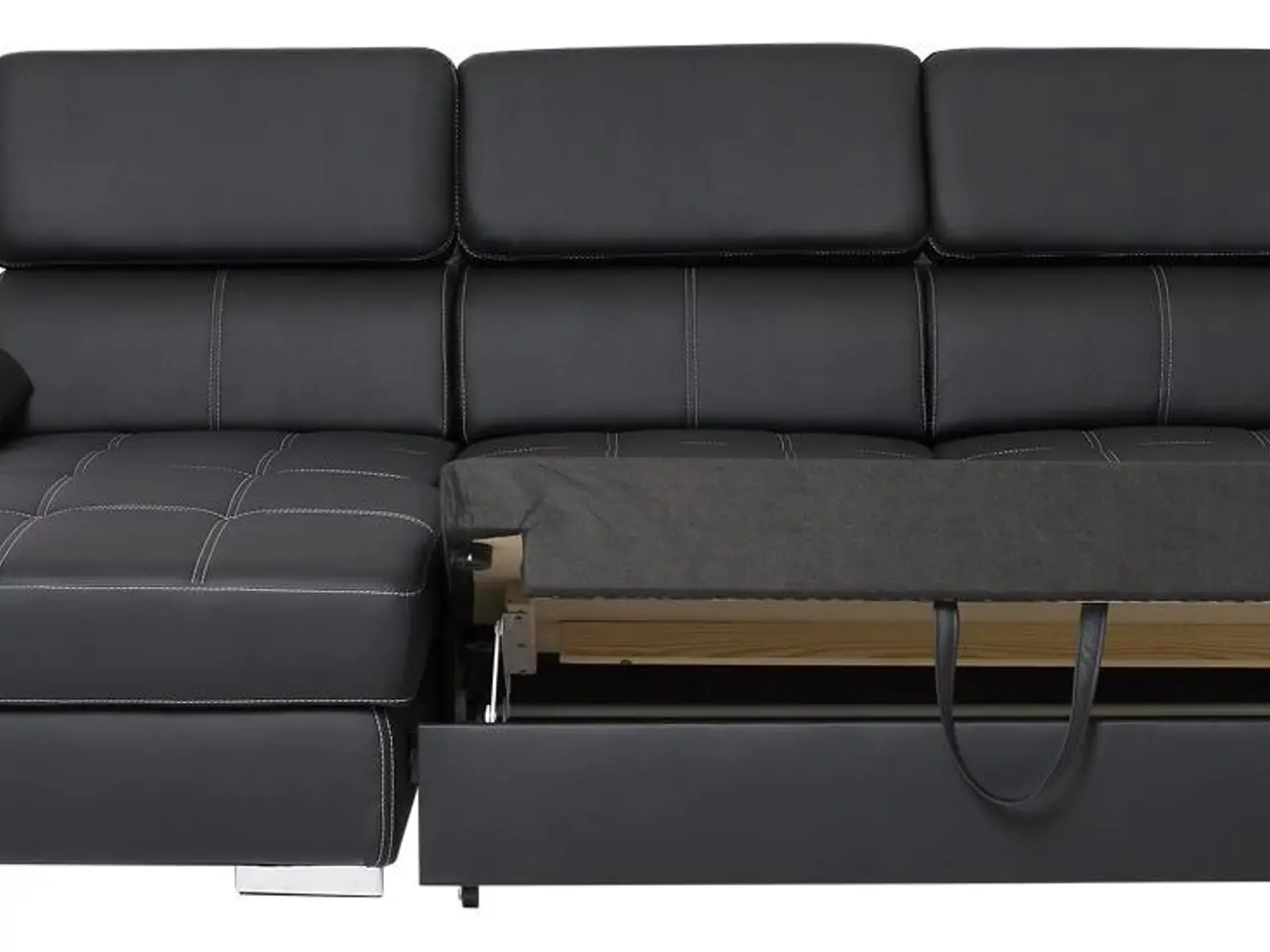 Billede 8 - Stitch sovesofa med venstrevendt chaiselong og sengeudtræk - sort PU