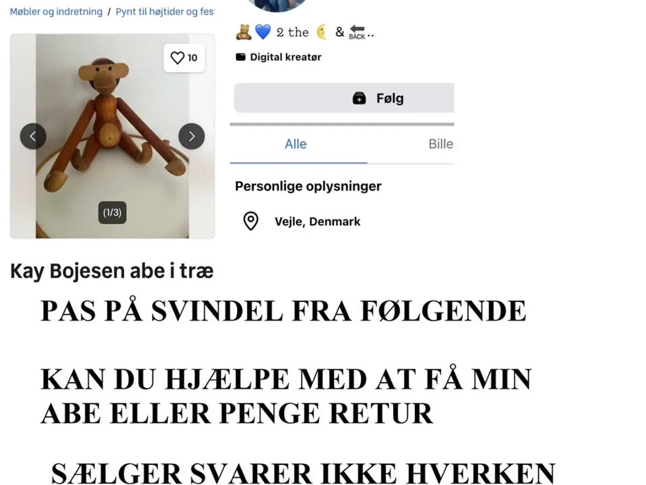 Billede 1 - Kay Bojesen Abe stor