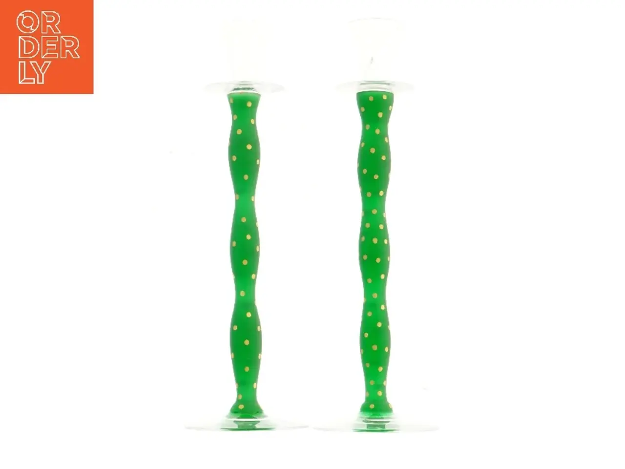 Billede 1 - grønne lysestager med prikker (str. 2 stk 37,5 cm)