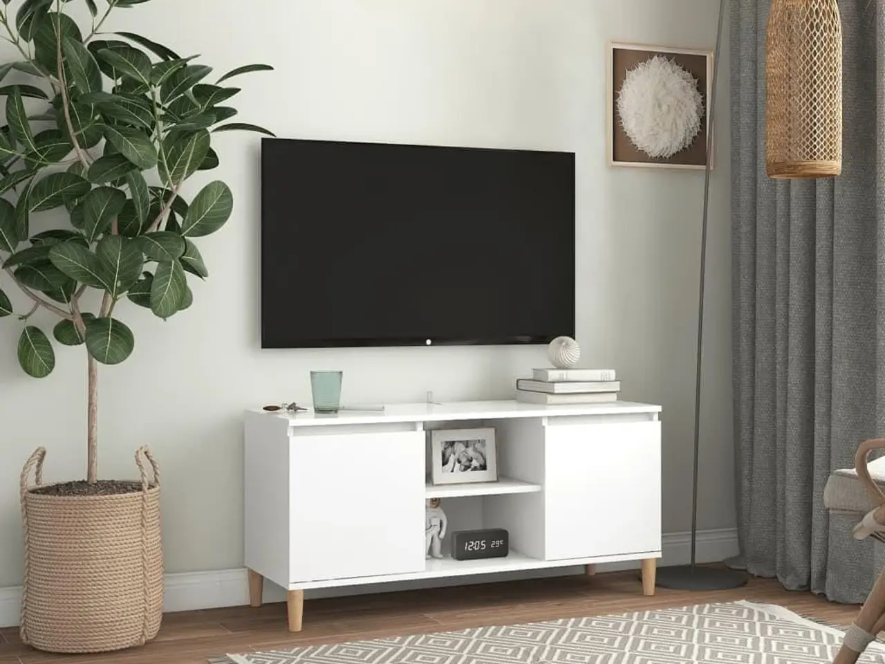 Billede 1 - Tv-bord med massive træben 103,5×35×50 cm - hvid