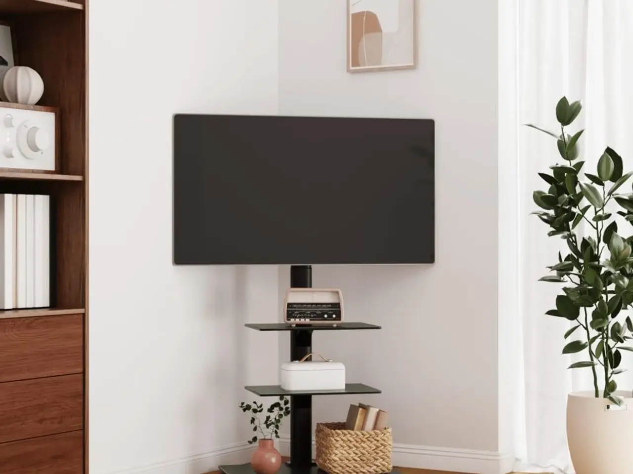 Billede 1 - Tv-stativ til hjørne med 3 hylder 32"-65" - sort