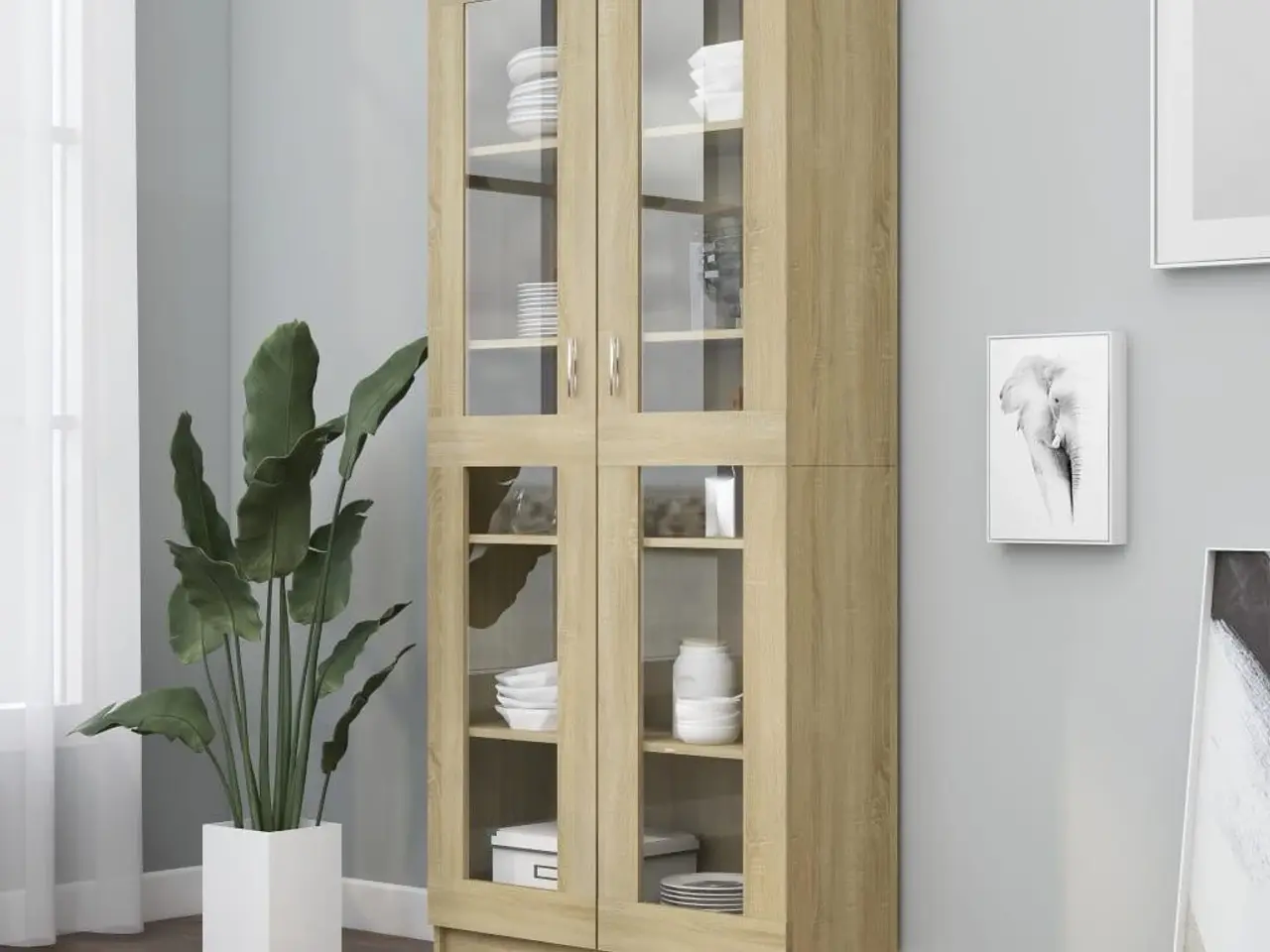 Billede 1 - Vitrineskab 82,5x30,5x185 cm konstrueret træ sonoma-eg