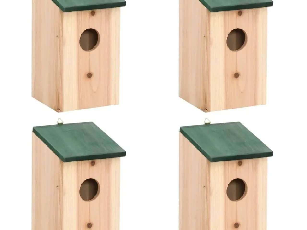 Billede 1 - Fuglehuse i træ - 4 stk., 12×12×22 cm, grønt tag