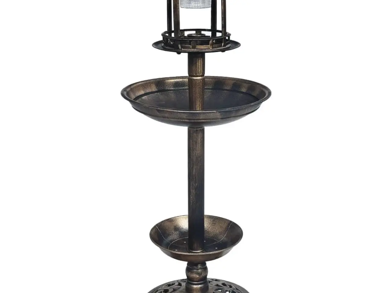 Billede 2 - Fuglebad på sokkel med soldrevne LED-lamper - bronzefarvet plastik, 39 × 96 cm