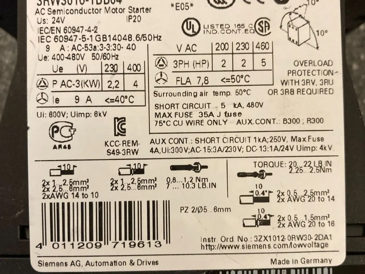 Billede 2 - Siemens SIRIUS 3RW3016-1BB04 Soft Starter for -