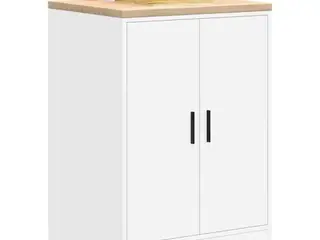 Garageopbevaringsskab - hvid 60 × 51 × 85 cm med massiv fyrretræs-bordplade