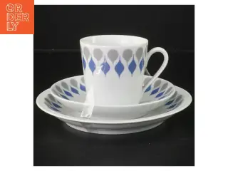 Blå Dråbe fra Lyngby porcelæ, med mønster (str. Ø 18 cm)