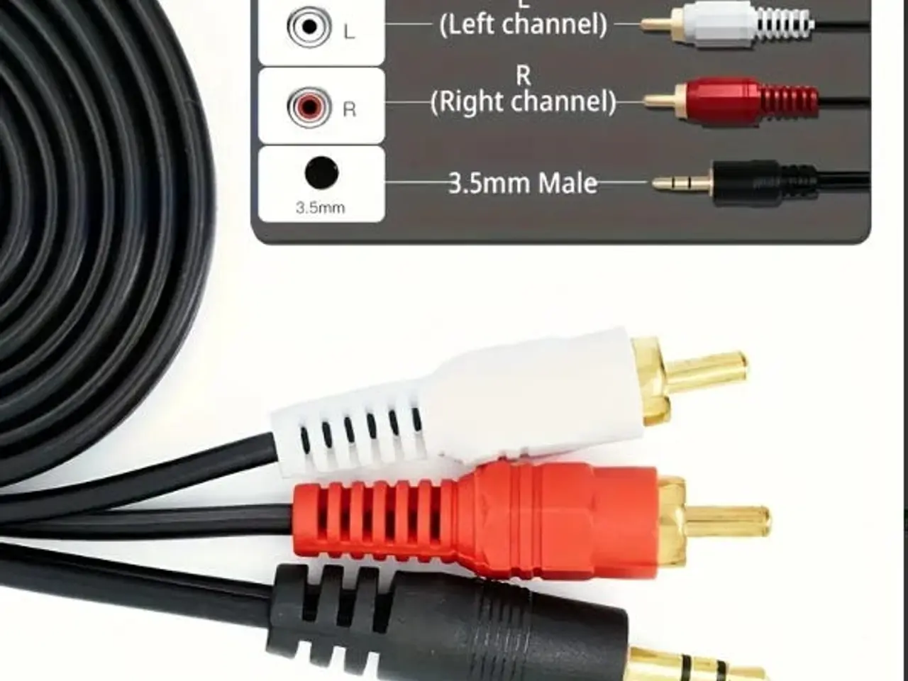 Billede 1 - 3.5mm han til 2x RCA AUX lydkabel 140 cm, sort