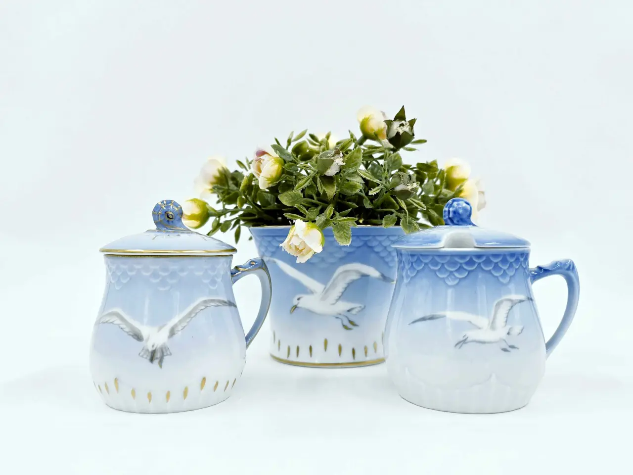 Billede 1 - Mågestel Sennepskrukke/Cremekop Porcelæn