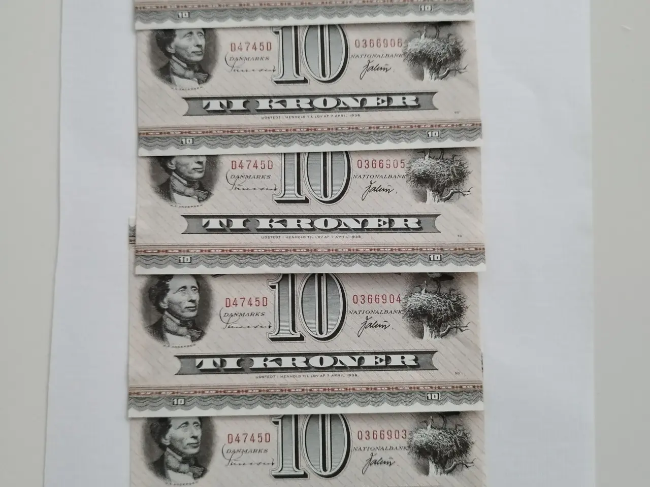 Billede 3 - Bankfriske 10 kroner. 1974. Den med storke