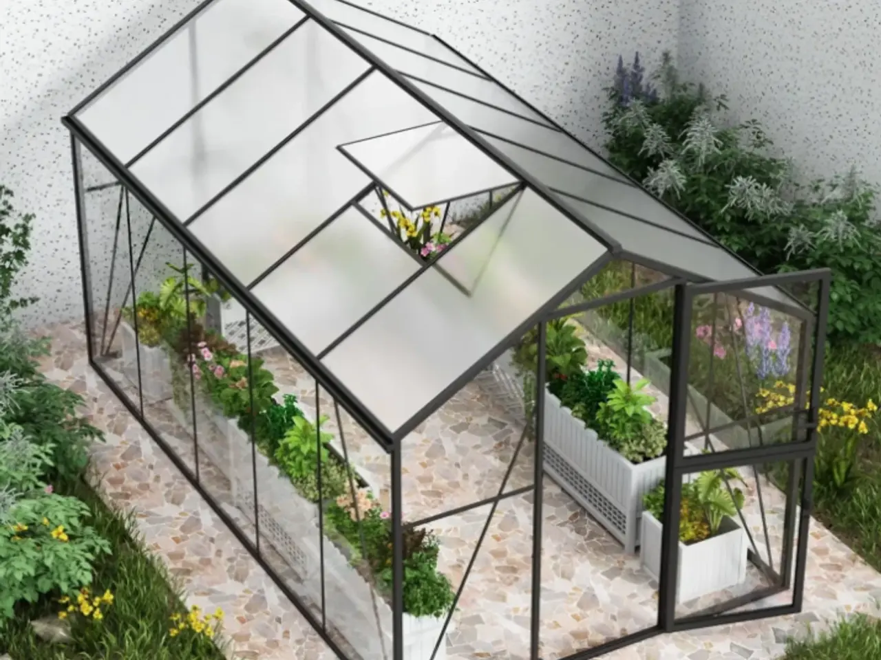 Billede 2 - Drivhus Premium Sort 382 cm - Glas/Polycarbonat 8,7m2