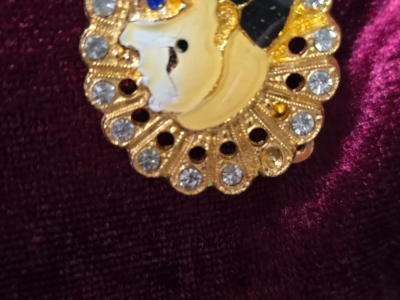 Billede 1 - Smuk vintage Pierrot/maske-broche med rhinsten