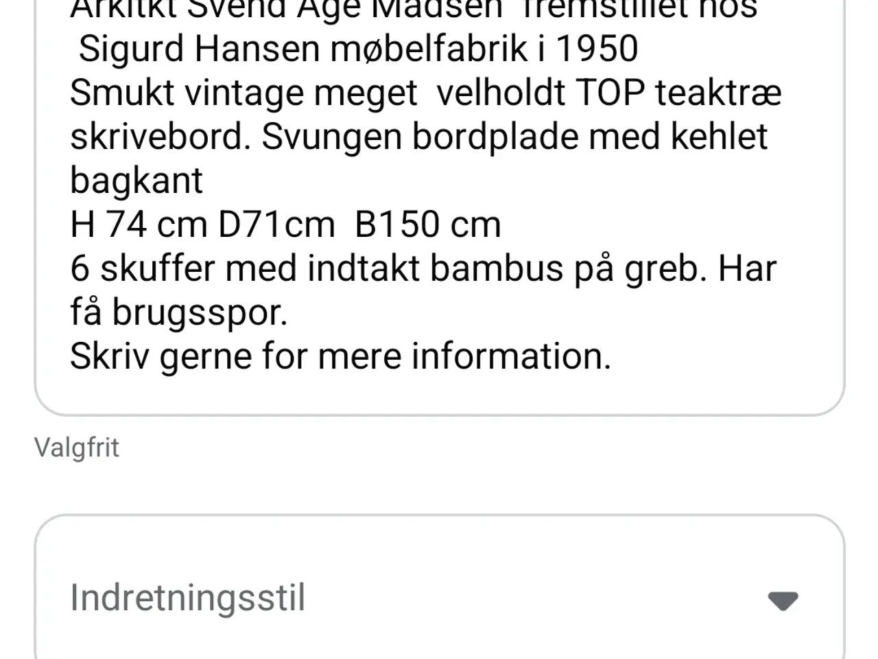 Billede 6 - Velholdt fritstående skrivebord
