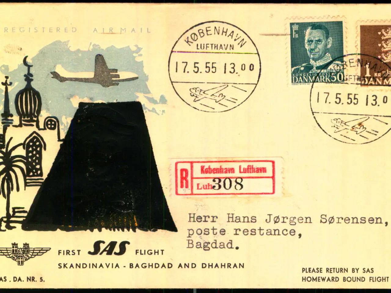 Billede 1 - Førsteflyvning - Skandinavien - Bagdad - 17 - 5 -55 - Bagdad-Kuvert
