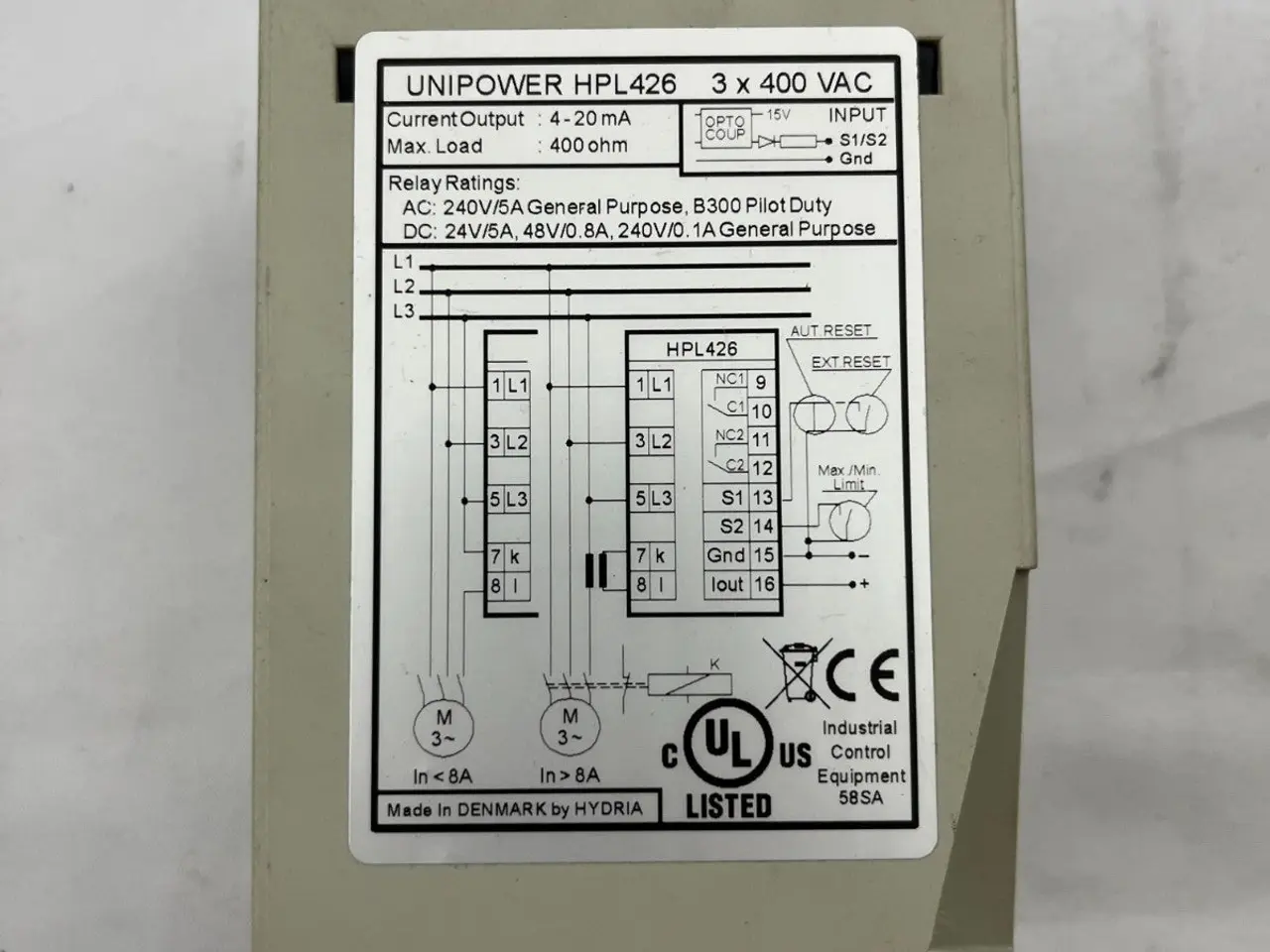 Billede 5 - Unipower HPL426 Motor Protection relæ 3x400V AC