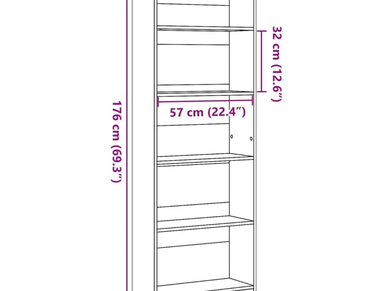 Billede 9 - Bogreol hvid 60x24x176 cm konstrueret træ