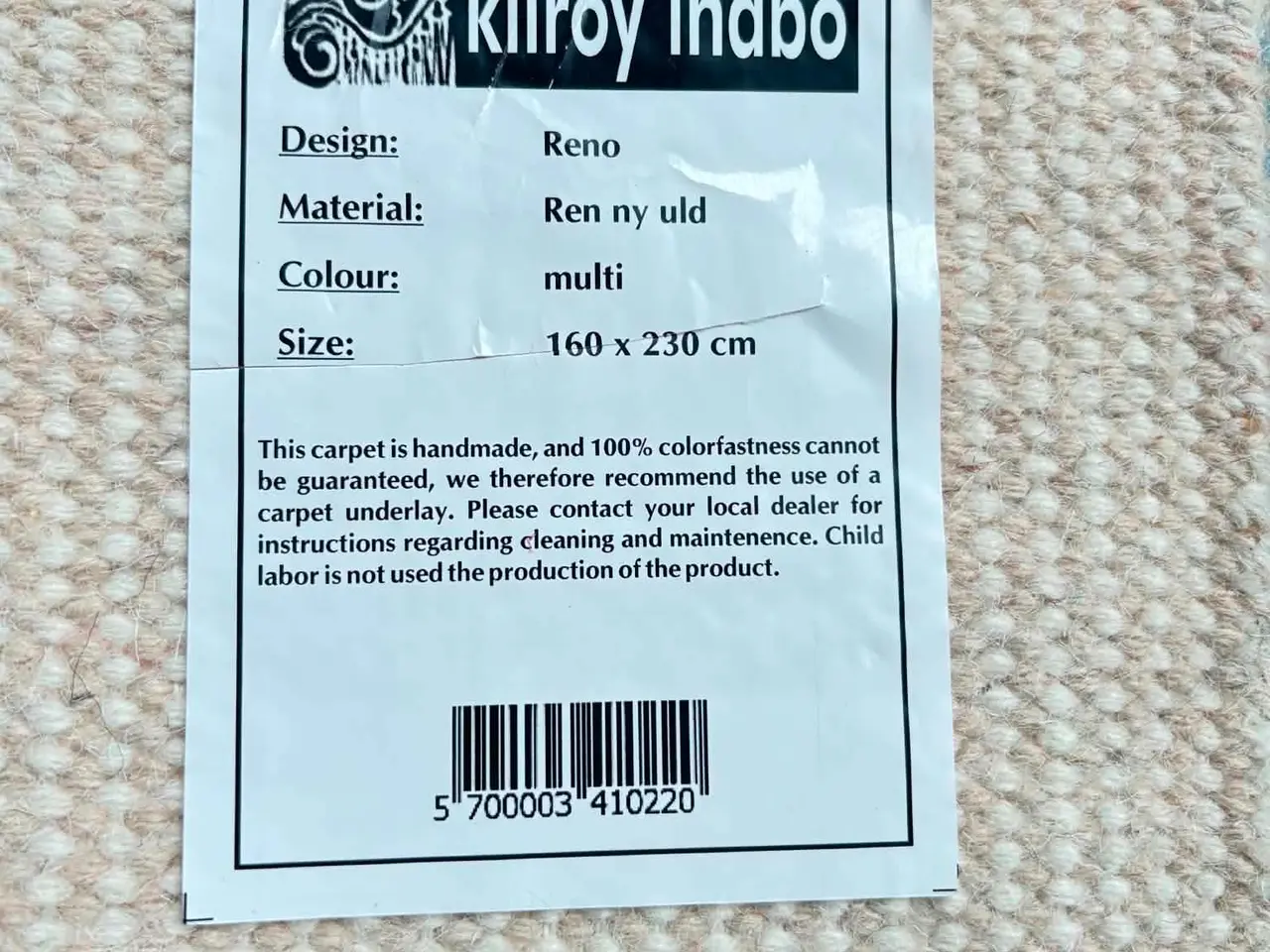 Billede 2 - Indbo RENO – Håndvævet uldtæppe 160 × 230 cm