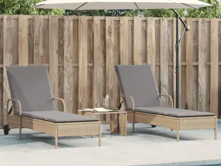 Liggestole 2 stk. med hynder polyrattan beige
