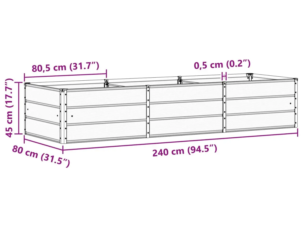 Billede 7 - Plantekasse Antracit 240 x 80 x 45 cm Stål