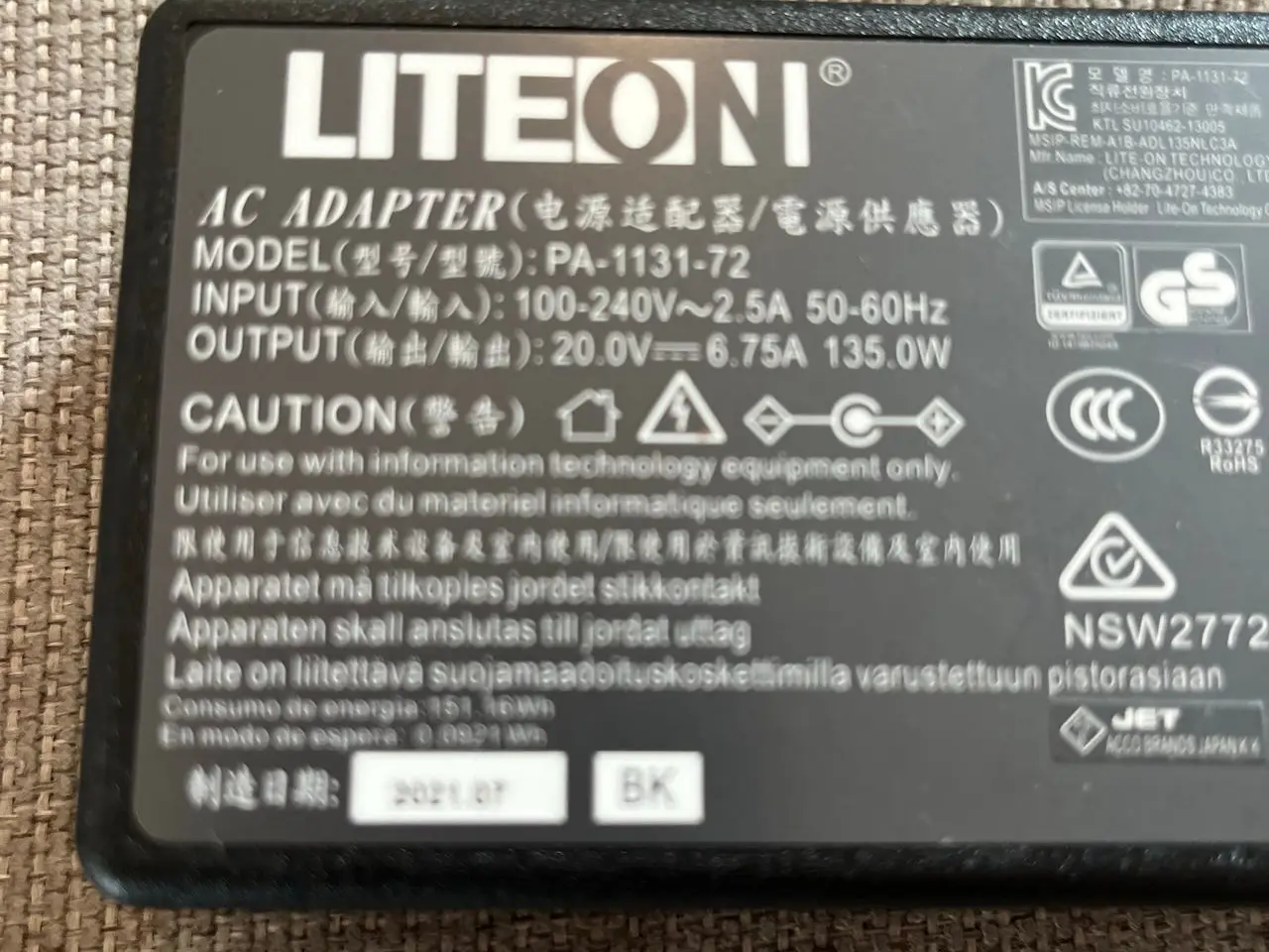 Billede 4 - LiteOn PA-1131-72 laptop oplader 135W