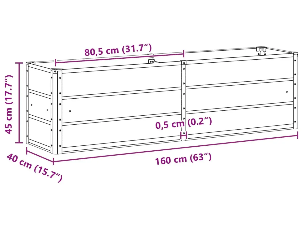 Billede 7 - Plantekasse Antracit 160 x 40 x 45 cm Stål