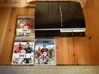 PlayStation 3 (PS3) med 3 spil u/tilbehør, 250kr.