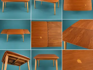 Spisebord i teaktræ fra 1960'erne. med skader.