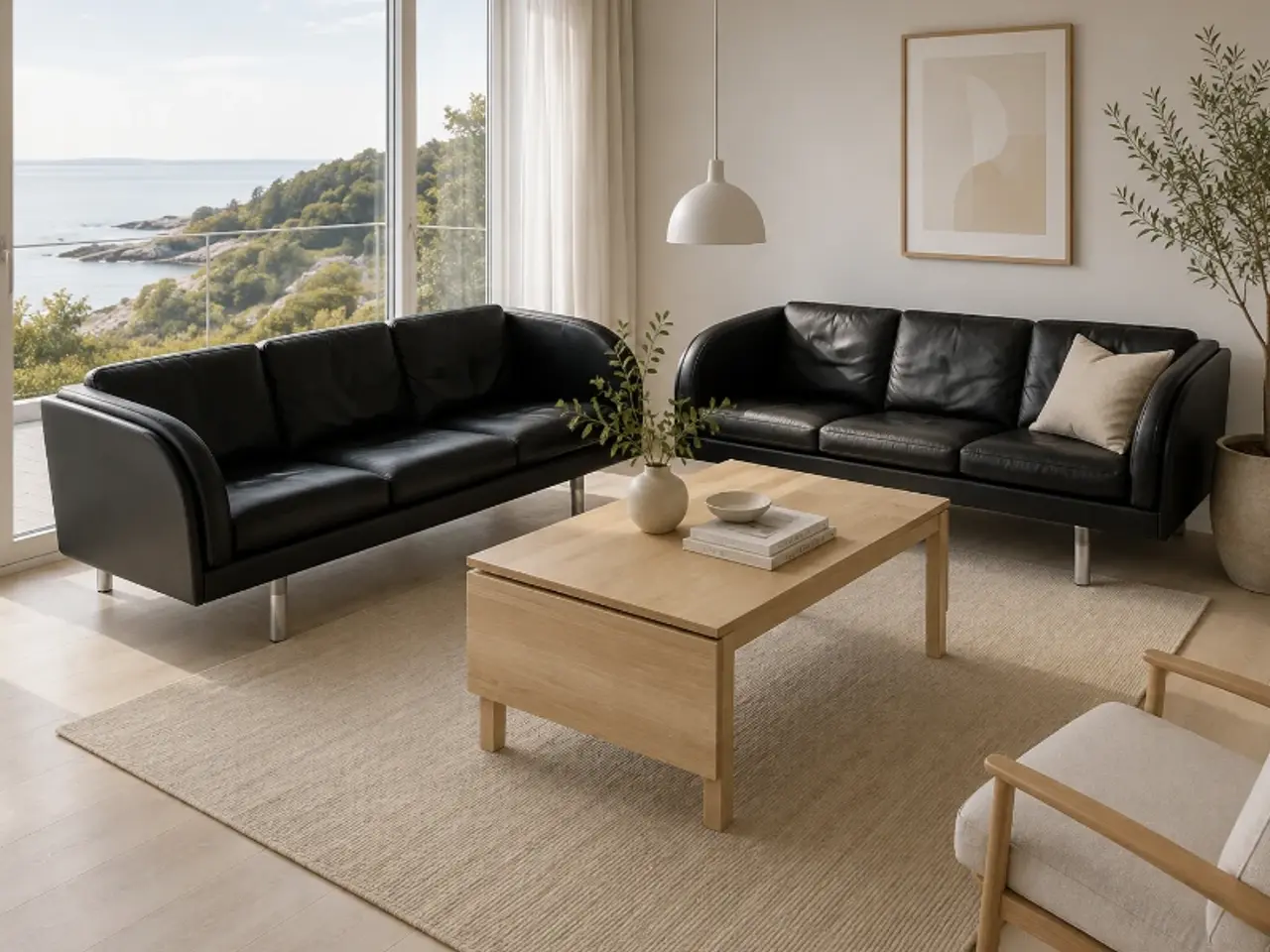 Billede 1 - JG3 2x3 Pers.Designer Sofaer i sort primo læder.