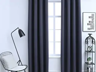 Mørklægningsgardiner 2 stk. metalringe 140 x 225 cm antracitgrå
