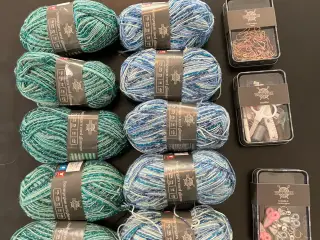 Strømpegarn med glimmer + tilbehør