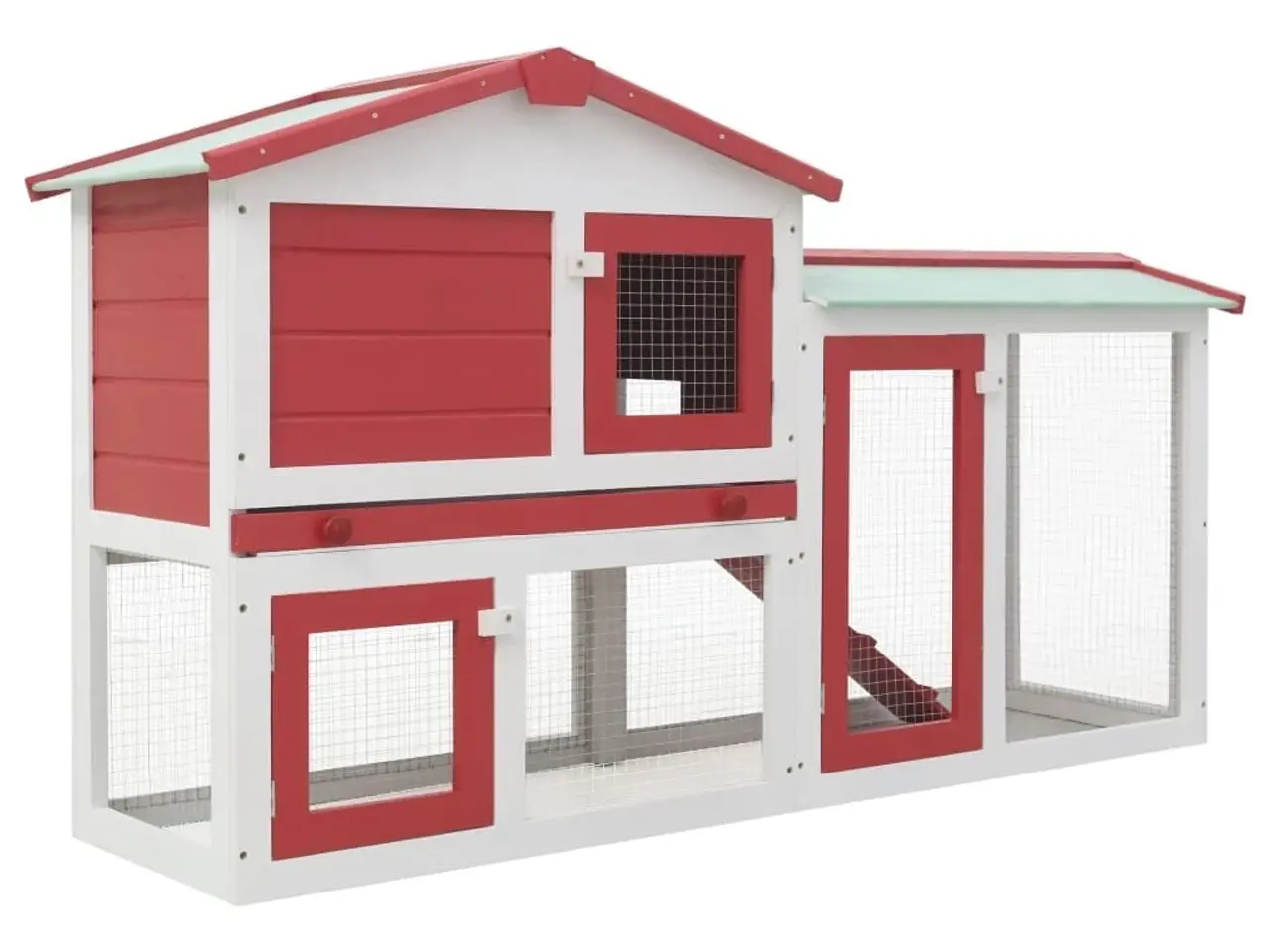 Billede 1 - Stort udendørsbur til smådyr 145×45×84 cm - træ, rød/hvid